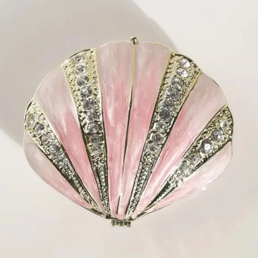 Pink Enamel Crystal Shell Jewelry Box Trinket Holder NWT
